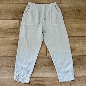 Women's Relaxed Fit Gray Tie Waist Linen‎ Trouser Pants Size S Minimalist Scandi
